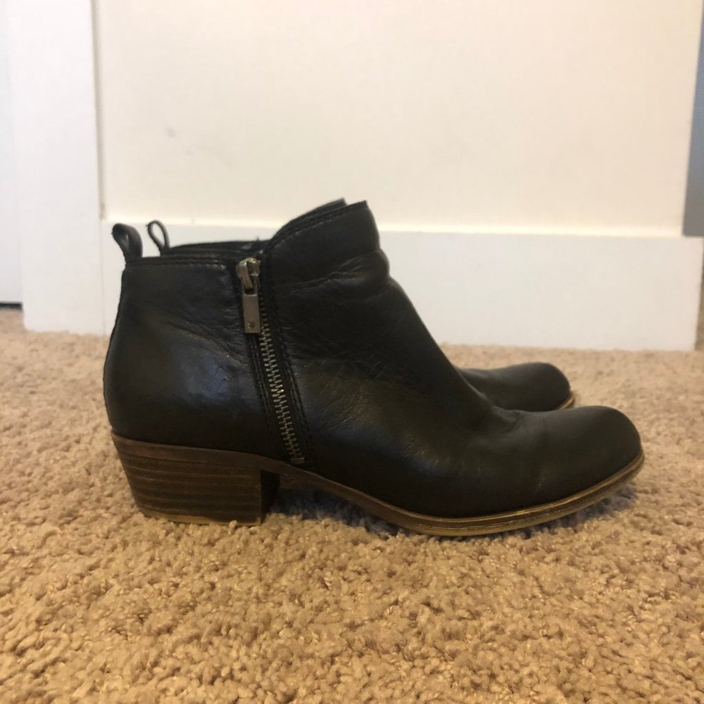 Lucky Brand Basel Flat Black Leather Bootie 8.5